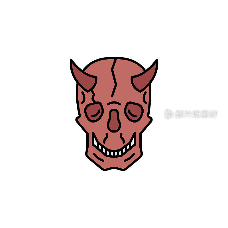 demon head skull line colored icon. Signs and symbols can be used for web, logo, mobile app, UI, UX